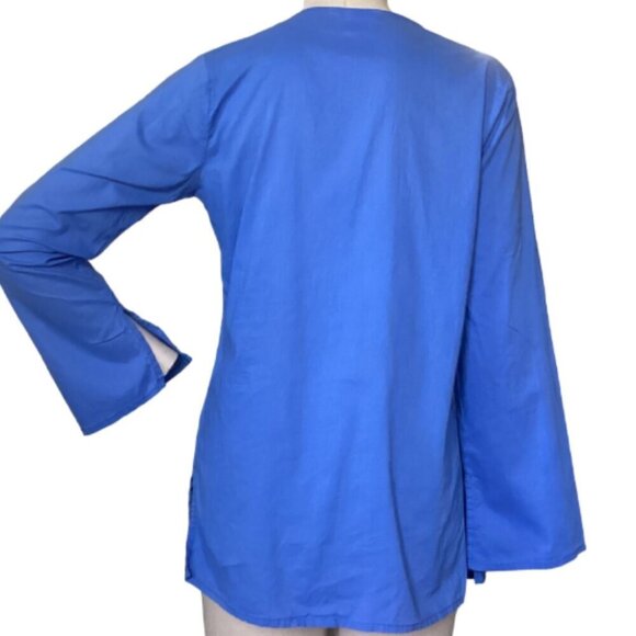 The Company Store Cotton Pleated Voile Tunic Top Sz S Periwinkle Blue 84D - Picture 4 of 7